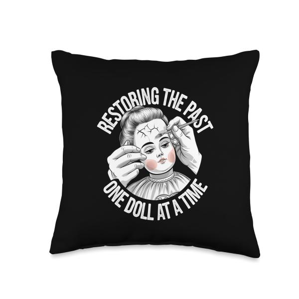 Doll Restoration Artist Tee - Vintage Repair and Collector Throw Pillow