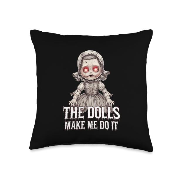 Horror Movie Creepy Doll Tee - Haunted Slasher Killer Art Throw Pillow