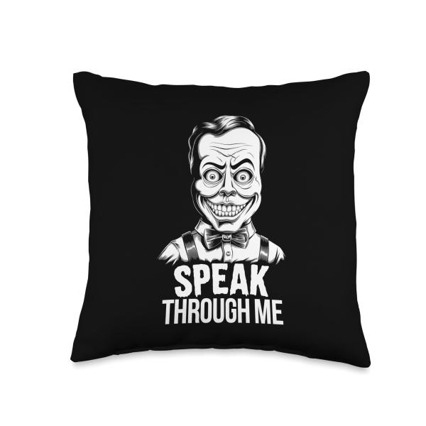Creepy Ventriloquist Doll Tee - Horror Dummy Puppet Show Throw Pillow
