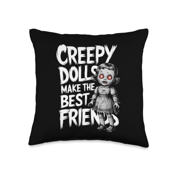 Horror Movie Creepy Doll Tee - Haunted Slasher Killer Art Throw Pillow