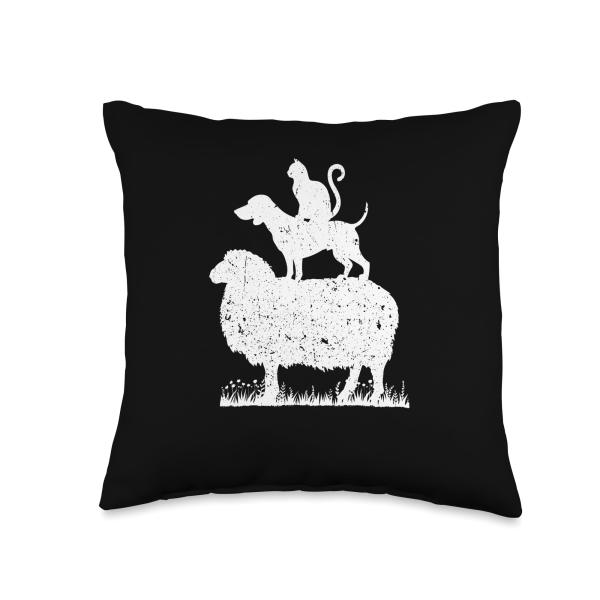 Group Sheep Dog Cat Costume Owner Farmer Animal Lover Family Throw Pillow