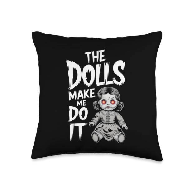 Horror Movie Creepy Doll Tee - Haunted Slasher Killer Art Throw Pillow
