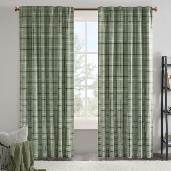 Madison Park Anaheim Cabin Plaid Curtain Window, Thermal Insulated Fleece Lining, Living Room Decor Room Darkening Drape for Bedroom, 1-Single Panel P