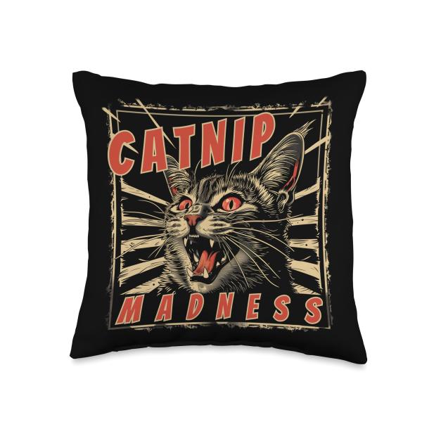 Catnip Madness Funny Cat Lover Design Throw Pillow