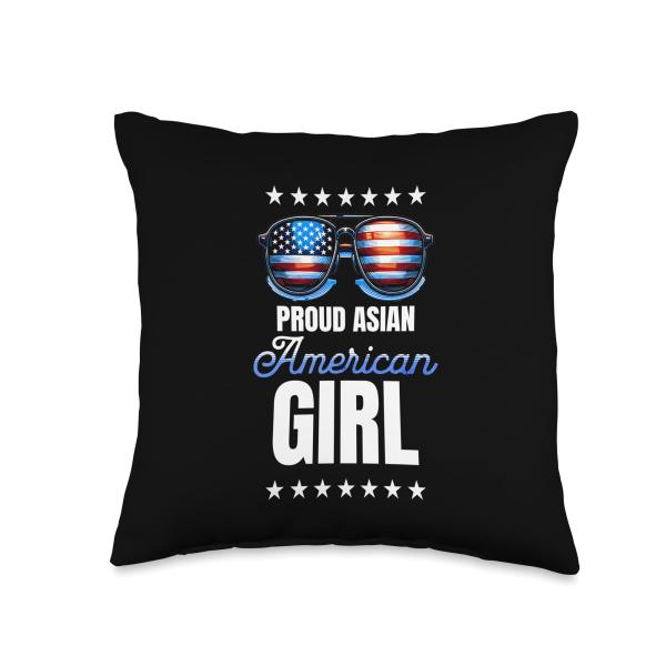 Proud Asian American Girl USA Sunglasses Family Matching Throw Pillow