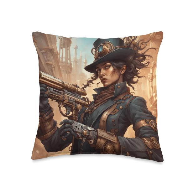 Victorian Steam Punk Assassin And Steampunk World Aesthetic Throw Pillow