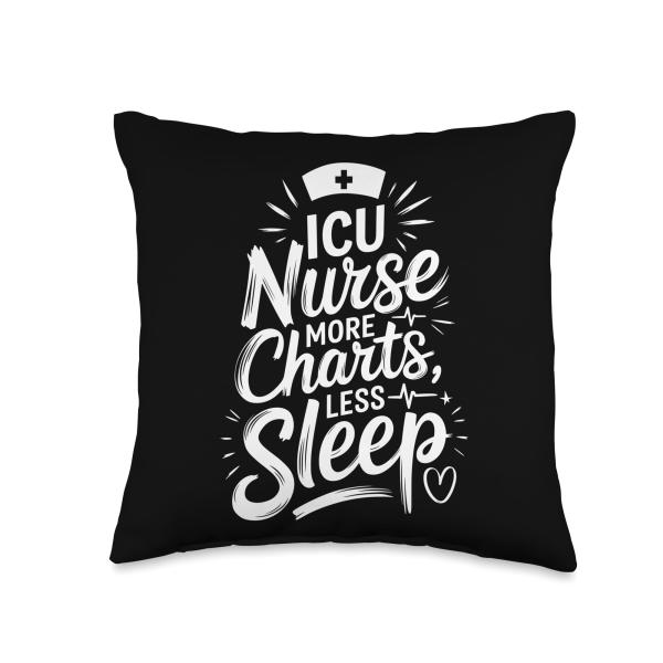 ICU Nursing Icu Nurse More Charts Less Sleep, Intensive Care Throw Pillow