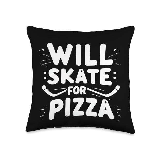 Will Skate for Pizza Funny Hockey Throw Pillow