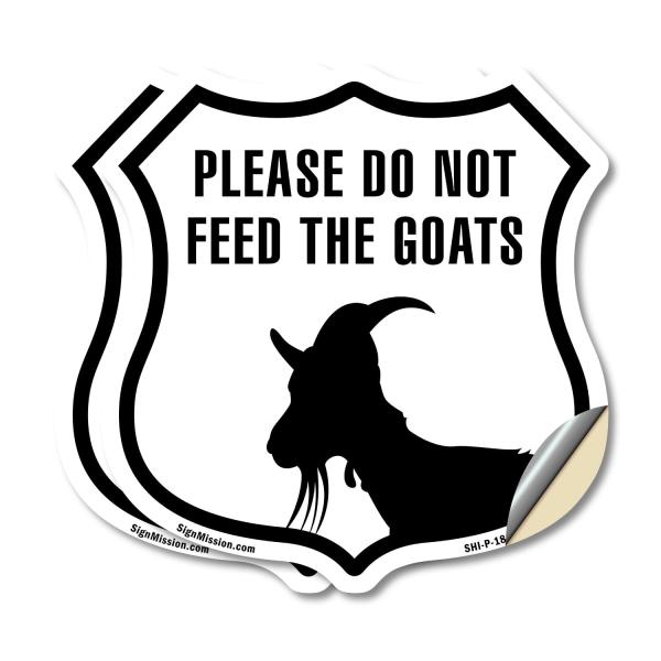 Please Do Not Feed The Goats (2 Pack) 4 inch X 4 inch Shield Shaped Heavy Duty 3.2 mil Vinyl Decals Weather Resistant Made in the USA