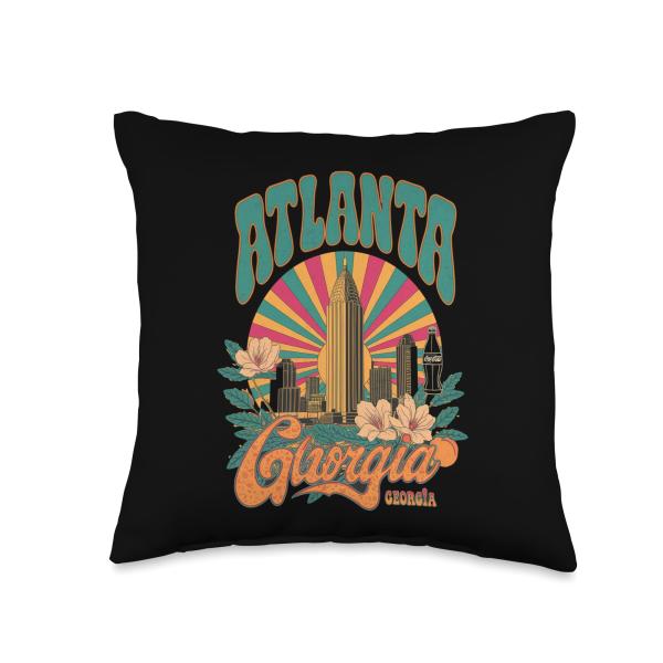 Atlanta Skyline Georgia Vintage City Souvenir Retro ATL Throw Pillow