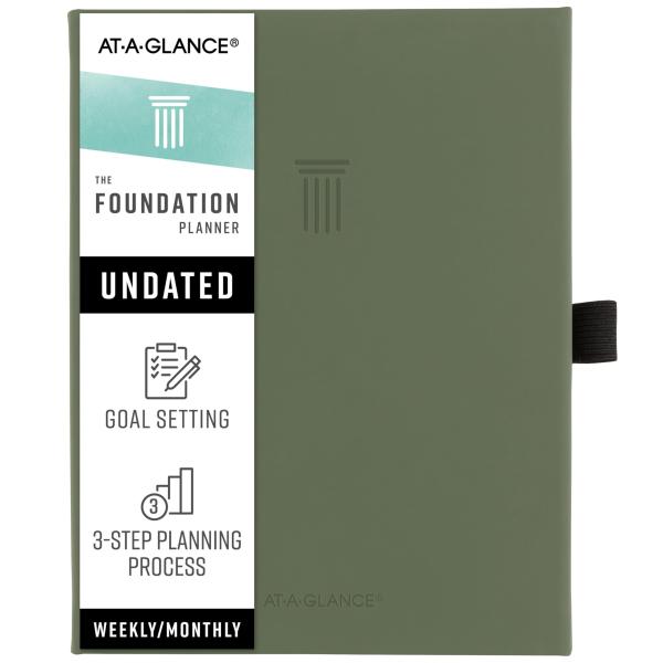 AT-A-GLANCE (AT-A-GLANCE) ファンデーション 目標設定プランナー 日付なし ウィークリー＆マンスリージャーナル 進捗状況を追跡 習慣を作る 5-3/4インチ x 8-1/