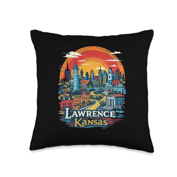 Vintage Lawrence Kansas Sunset Skyline Cityscape Retro Throw Pillow