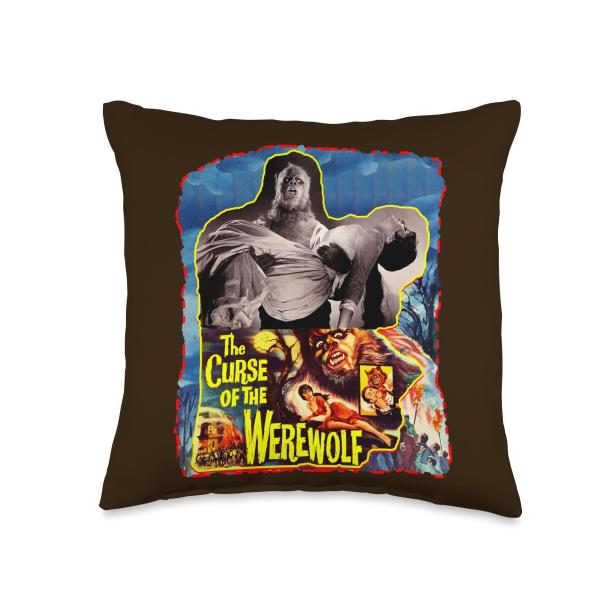 Curse of the Werewolf Vintage Horror Throw Pillow