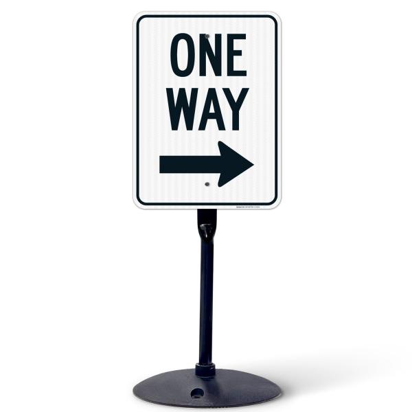 One Way with Arrow Sign, 18x24 Inches, 3M EGP Reflective with Post ＆ Cast Iron Base Stand Set Made in USA by Sigo Signs