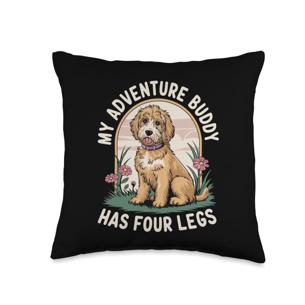 My Adventure Buddy Has Four Legs - Cute Goldendoodle Throw Pillow