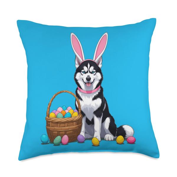Easter, Siberian Husky, cute Dog Throw Pillow