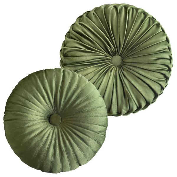 Teieas 2 Pcs Round Throw Pillows Pleated Velvet Pumpkin Round Pillows Floor Cushion for Living Room Couch Chair Bed Sofa 15.7"x15.7"/13.8" x 13.8" (Ol