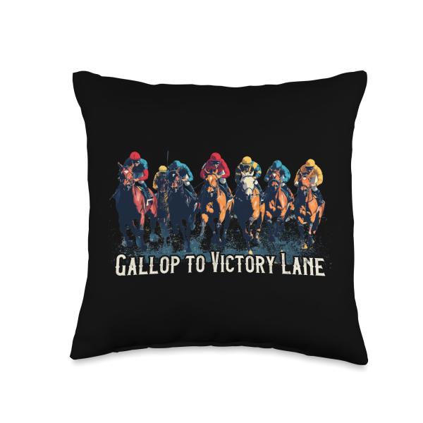 Gallop to Victory Lane Motivational Derby Horse Racing Art Throw Pillow