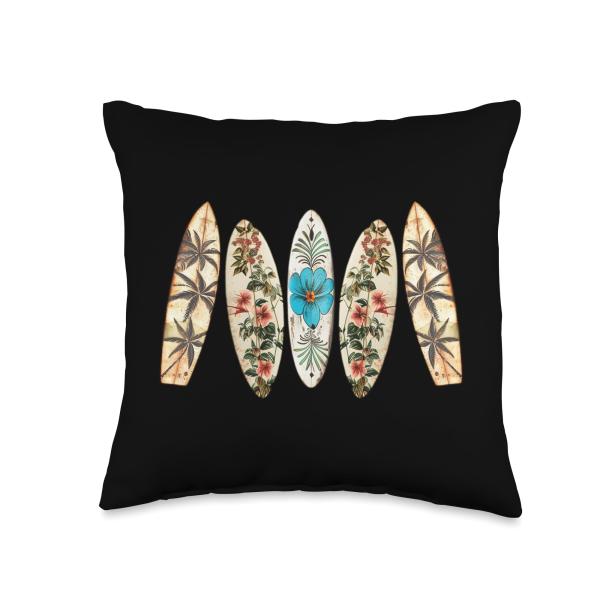Surfing Surfboard Vintage Retro Surfboarder Beach Surfing Throw Pillow