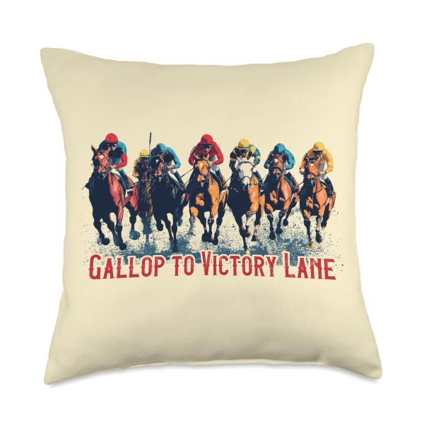 Gallop to Victory Lane Motivational Derby Horse Racing Art Throw Pillow