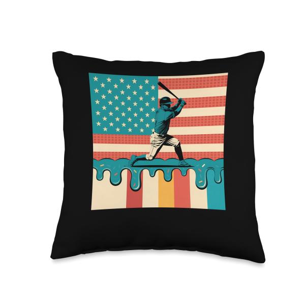 Ice Cream Drip Baseball Stuff Drip For Boys American Flag Throw Pillow