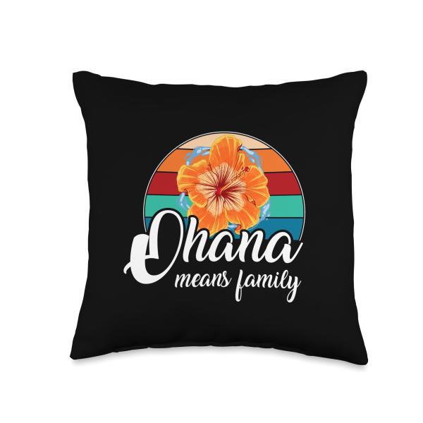 Women Hawaiian Shirts Ohana Means Family Summer Beach Throw Pillow