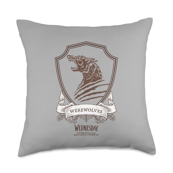 Wednesday Nevermore Academy Werewolves Emblem Throw Pillow
