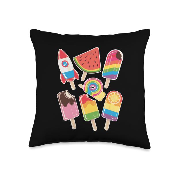 Types of Popsicle Ice Lolly Ice Cream for Popsicle Lover Throw Pillow
