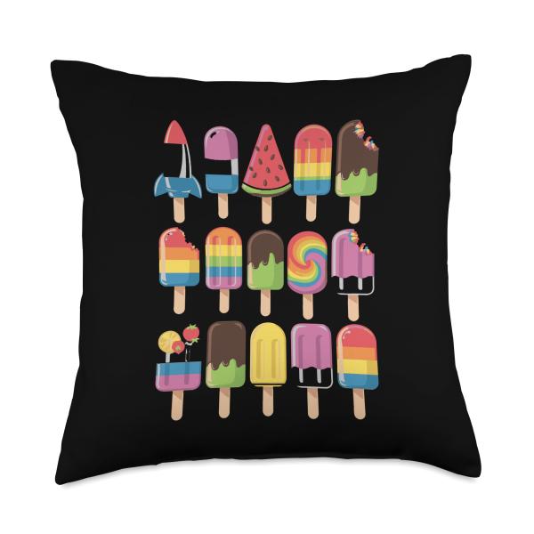 Types of Popsicle Ice Lolly Ice Cream for Popsicle Lover Throw Pillow