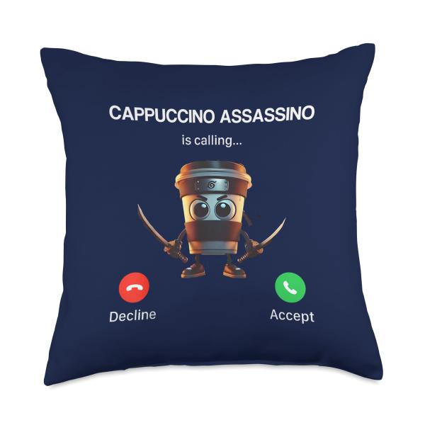 Cappuccino Assassino Calling Brainrot Italian Brainrot Meme Throw Pillow