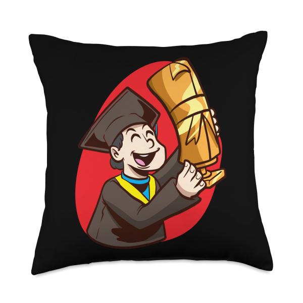 Proud Graduate Holding Diploma Trophy Art Throw Pillow