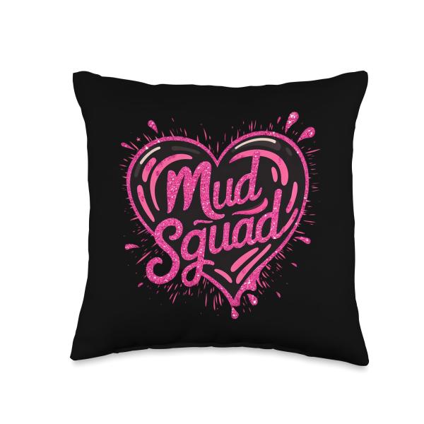 Women Mud Run Squad Girls Muddy Mudding Running ATV Team Throw Pillow