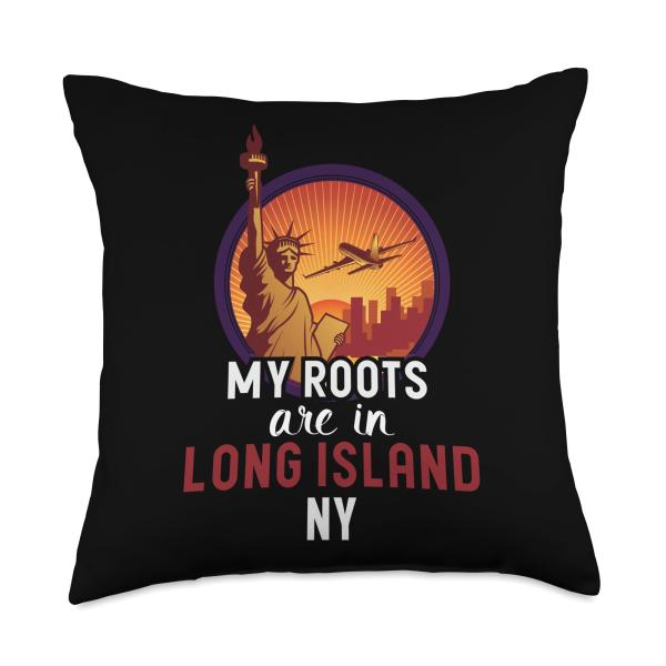 My Roots Are in Long Island NY Tee Statue Skyline Women Men Throw Pillow