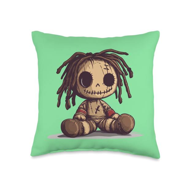 #snirt Cute Voodoo Doll with Rasta Curls, Rasta T-Shirt Throw Pillow