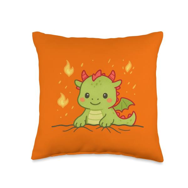 Dragon Pouch Design for Kids and Children Kawaii Style Throw Pillow