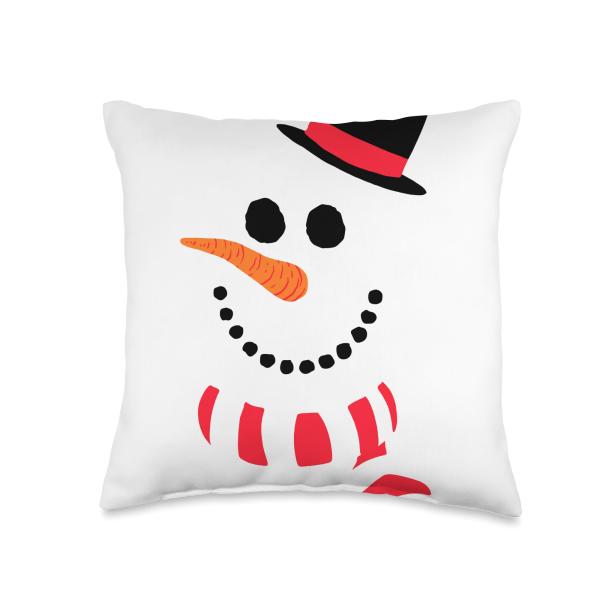 Minimalist Snowman Face Joyful Christmas Throw Pillow