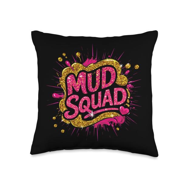 Women Mud Run Squad Girls Muddy Mudding Running ATV Team Throw Pillow