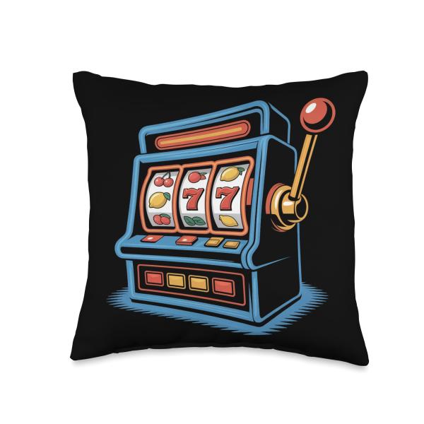 Lucky 777 Jackpot Slot Machine Fun Art Throw Pillow