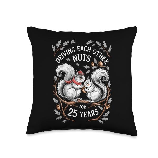 Driving Each Other Nuts 25 Years Squirrel Couple Anniversary Throw Pillow