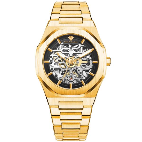 PIERRE RICHARDSON PR5722 Men's Skeleton Watch - Gold Stainless Steel, Automatic, 41mm, Sapphire, 5ATM