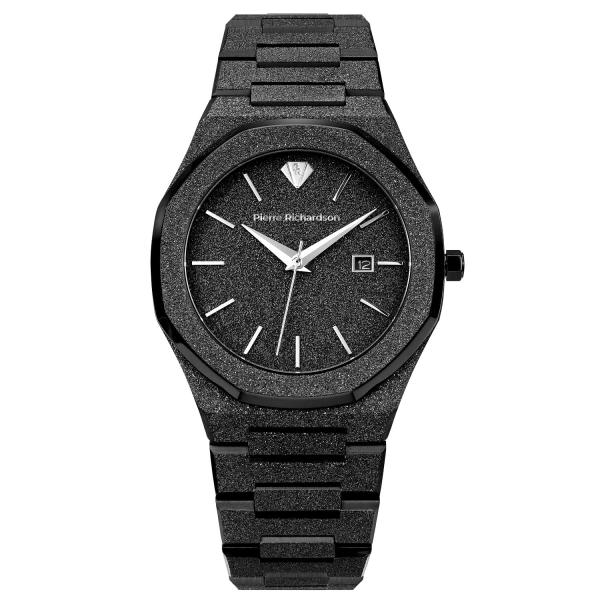 PIERRE RICHARDSON PR5694 Men's Watch Black Frosted Stainless Steel, Japanese Quartz, Sapphire Crystal, 41mm, 5ATM
