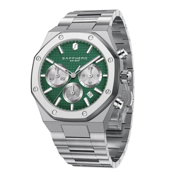 SAPPHERO Mens Watches Luxury 50M Waterproof Men's Wrist Watch Business Date Sport time Fashion Stainless Steel Strap Watches for Men Sliver Green