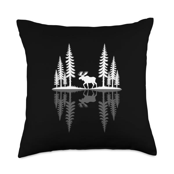 Wilderness Moose Forest Outdoor Wild Retro Nature Animal Throw Pillow