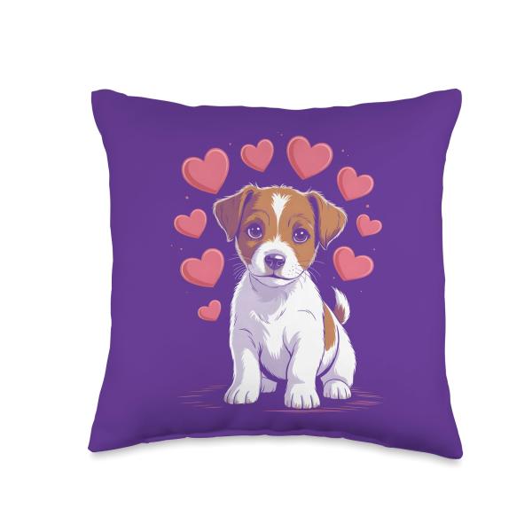 Jack Russell Terrier Surrounded By Hearts Throw Pillow