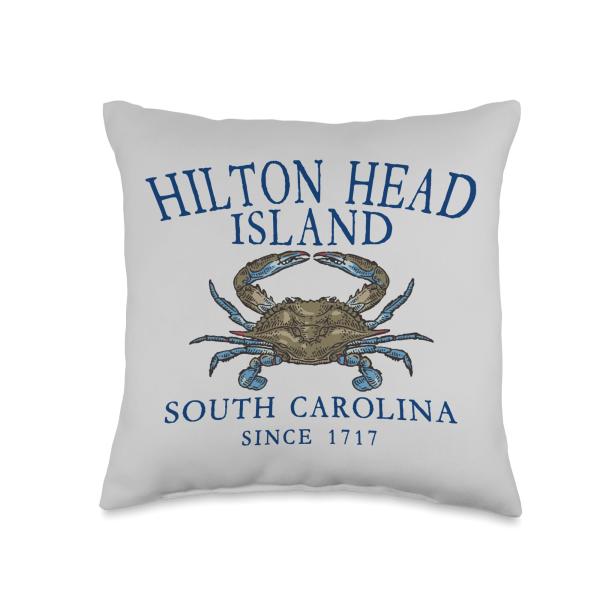Hilton Head Island South Carolina Crab Since 1717 Navy Blue Throw Pillow
