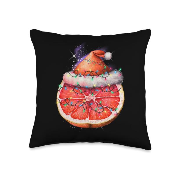 Festive Citrus Christmas, Grapefruit Slice with Santa Hat Throw Pillow