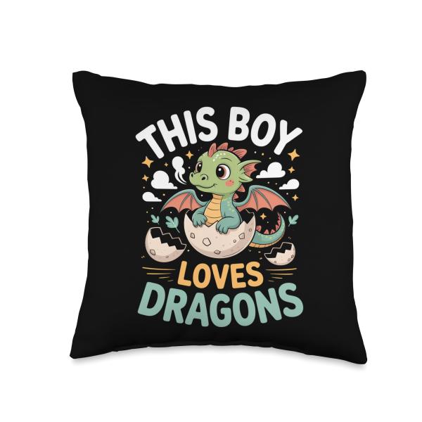 This Boy Loves Dragons Boys Cartoon Dragon Baby Dragon Throw Pillow