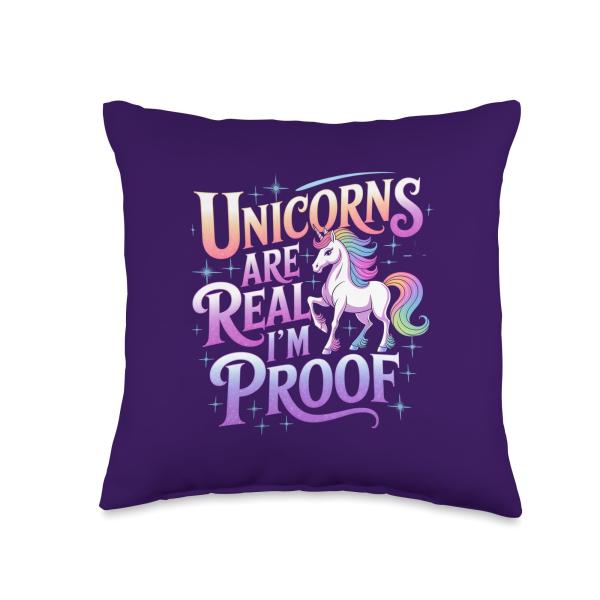 Unicorns Are Real I'm Proof Funny Pastel Rainbow Animal Throw Pillow