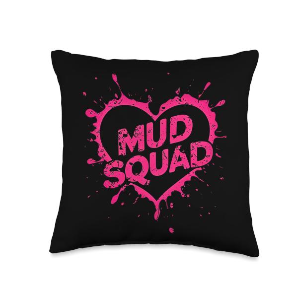 Women Mud Run Squad Girls Muddy Mudding Running ATV Team Throw Pillow