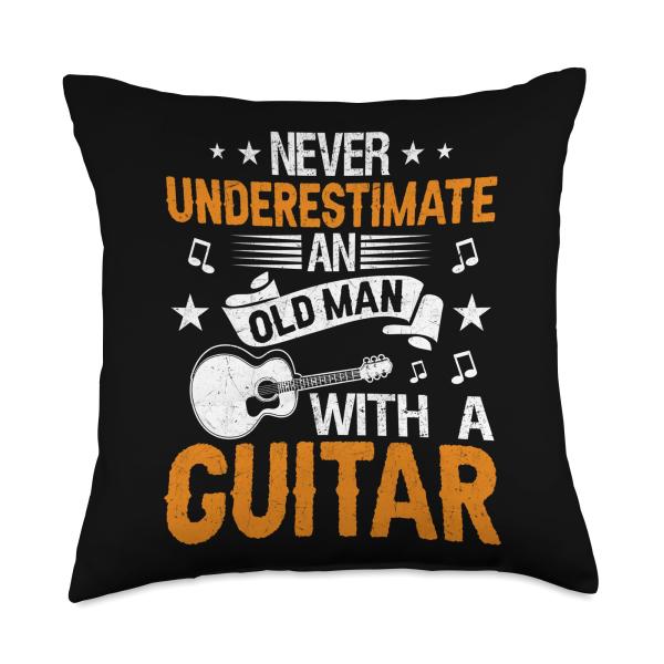Father's Day Never Underestimate An Old Man with a Guitar Throw Pillow